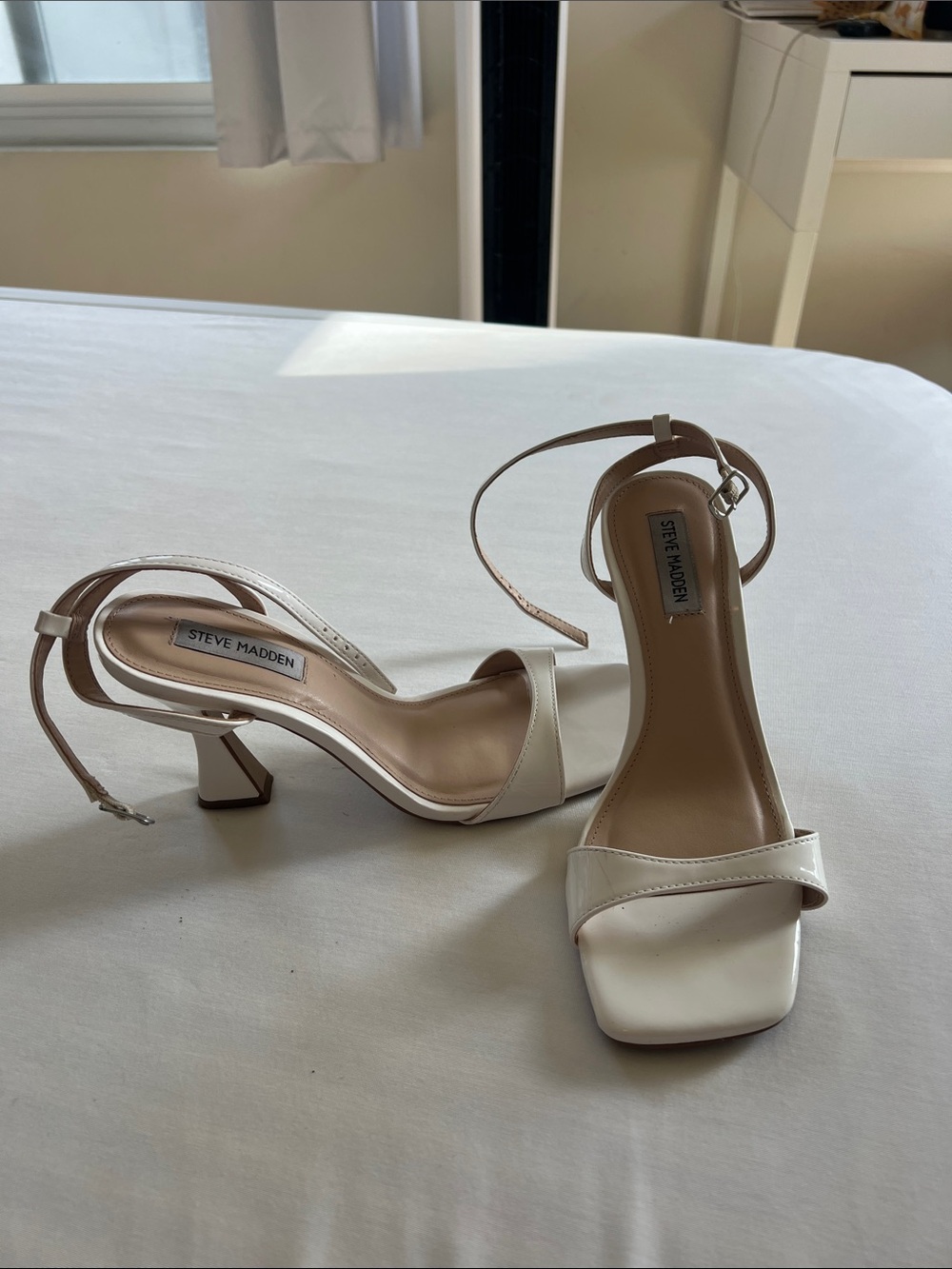 Steve Madden Cream Ankle-Strap Block Heel Sandals